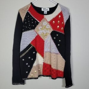 Vintage All Pointe Women Embroidered Knit Sweater Size M Ramie Floral Grannycore